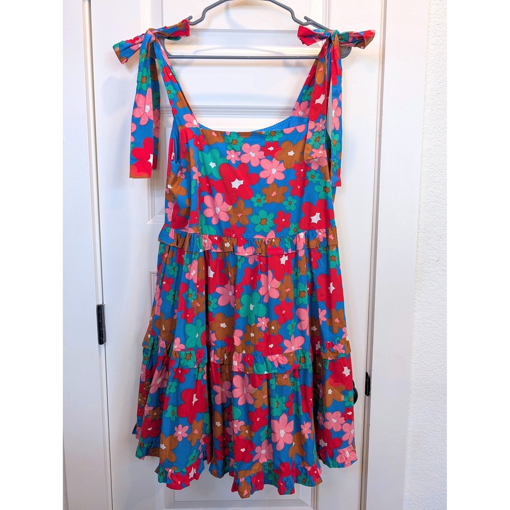 Entro Floral Tiered Tie-Shoulder Mini Dress